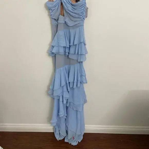 MICHAEL COSTELLO X REVOLVE Ariella Maxi Dress blue ruffle skirt size M  $358msrp